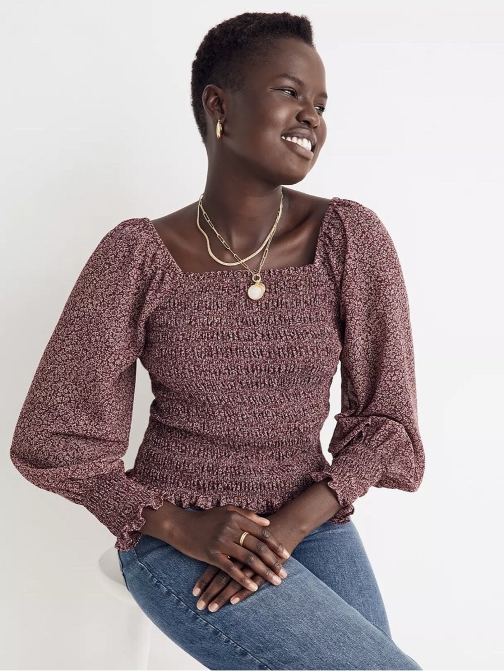 Madewell lucie bubble sleeve smocked top XL - NWOT - vintage mulberry